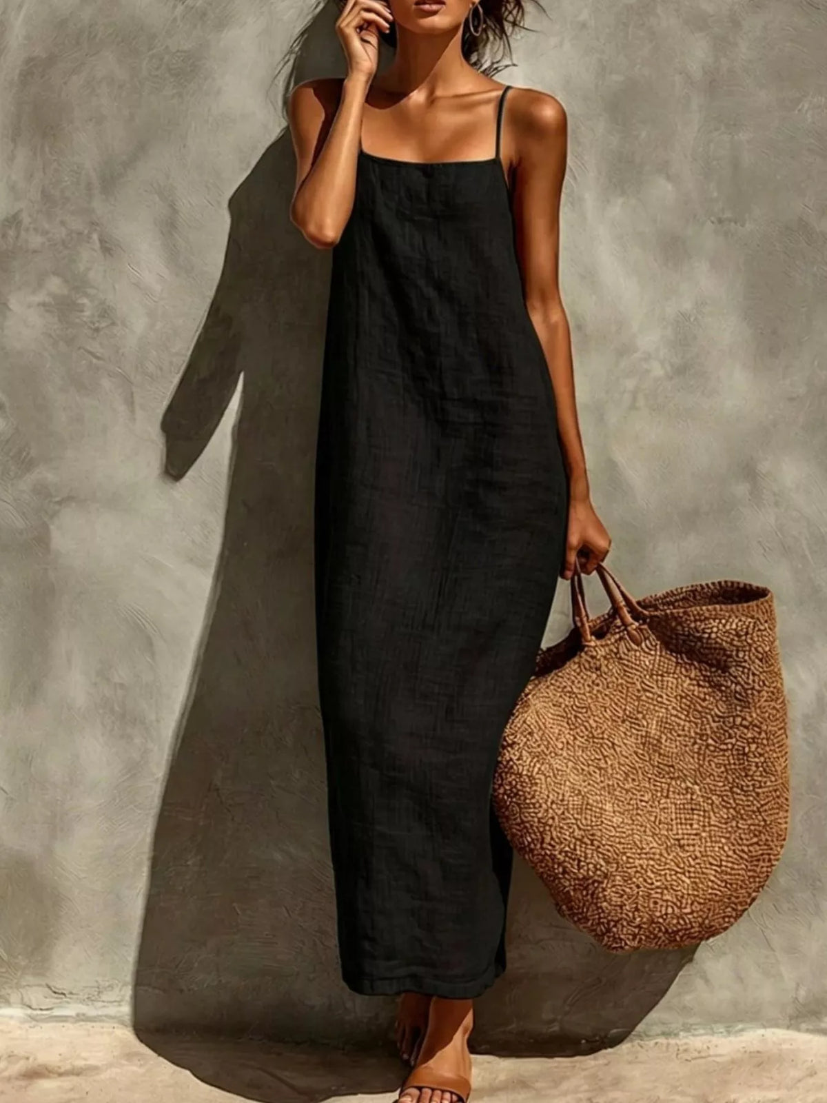 Sleeveless Linen Casual Maxi Dress - Draped in Grace