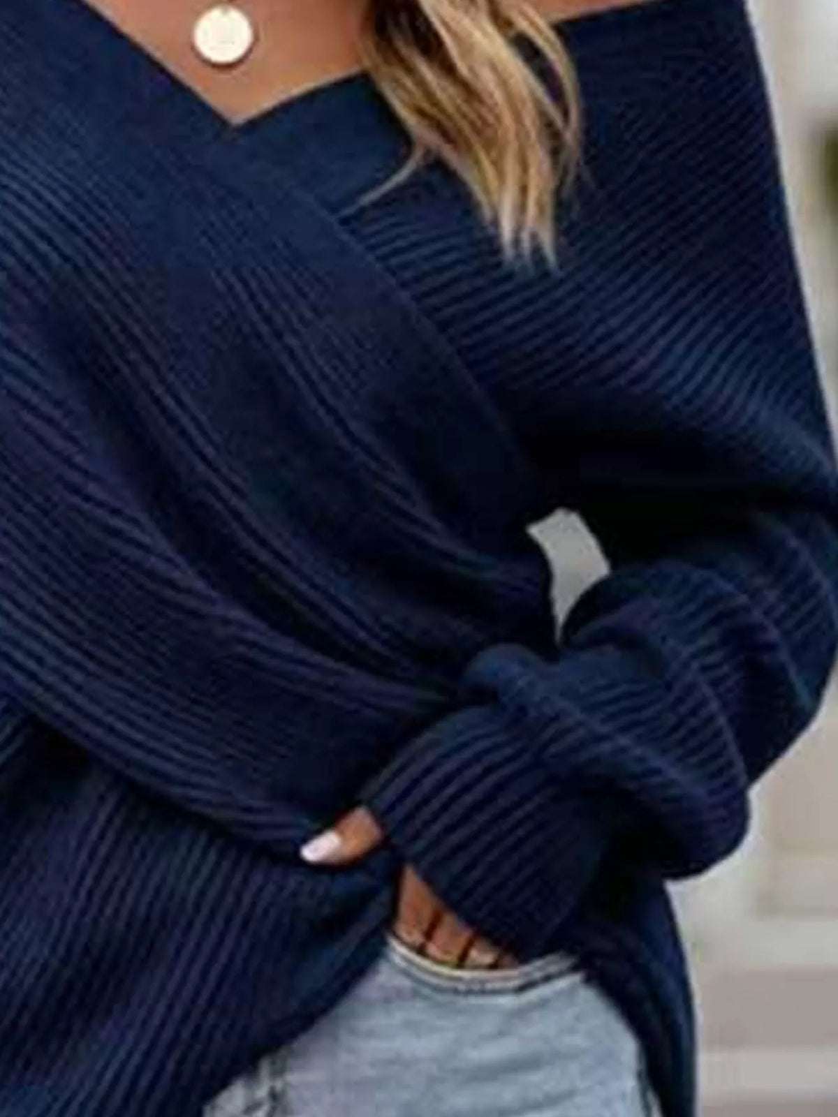 Crisscross Ribbed Knit Long Sleeve Sweater - Draped in Grace