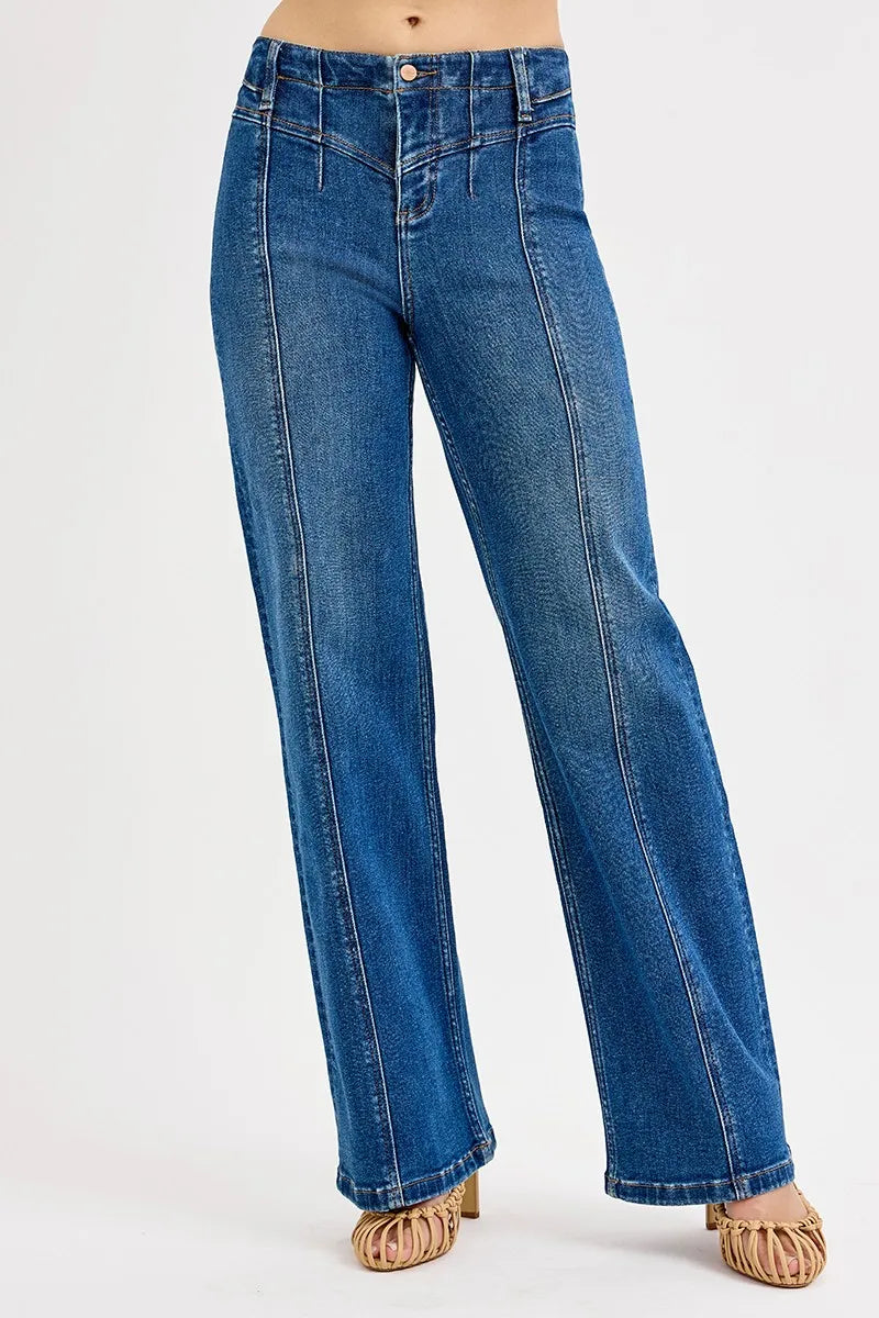 RISEN Seam Detail Wide Leg Jeans - Draped in Grace