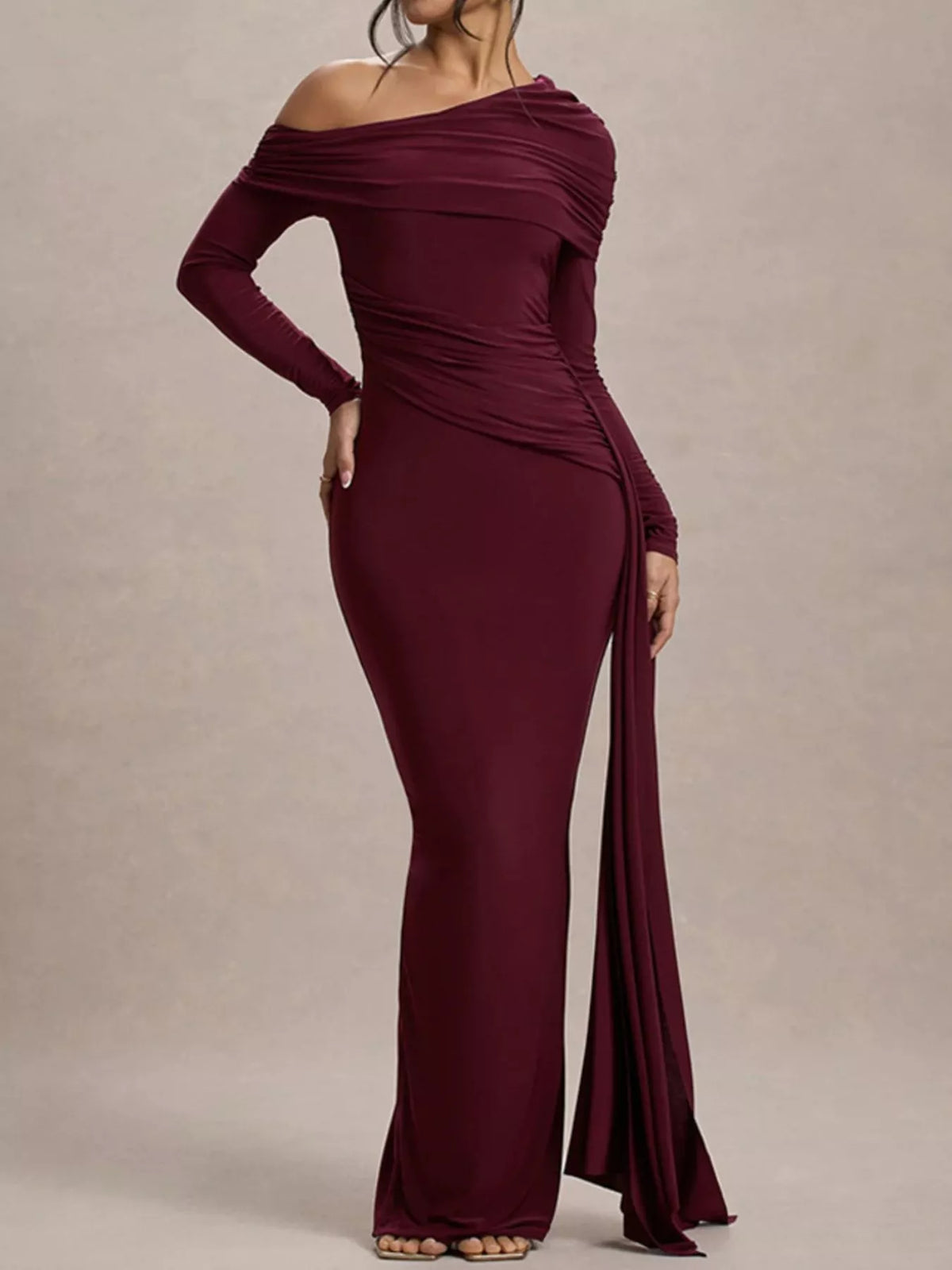 One-Shoulder Ruched Maxi Dress - Draped in Grace