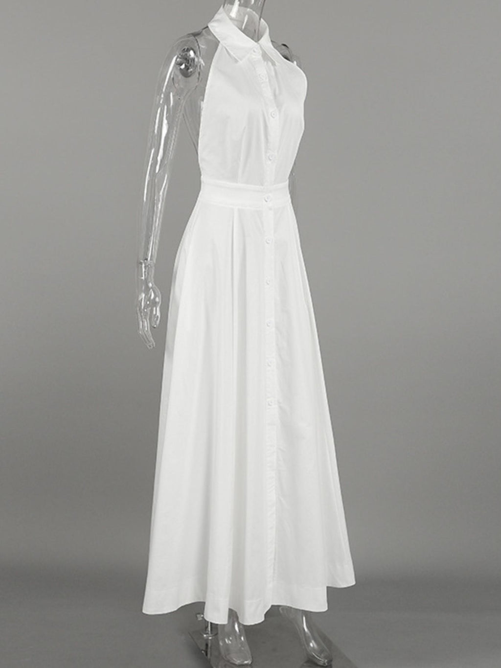 Backless Sleeveless Button Front Maxi Dress - Draped in Grace