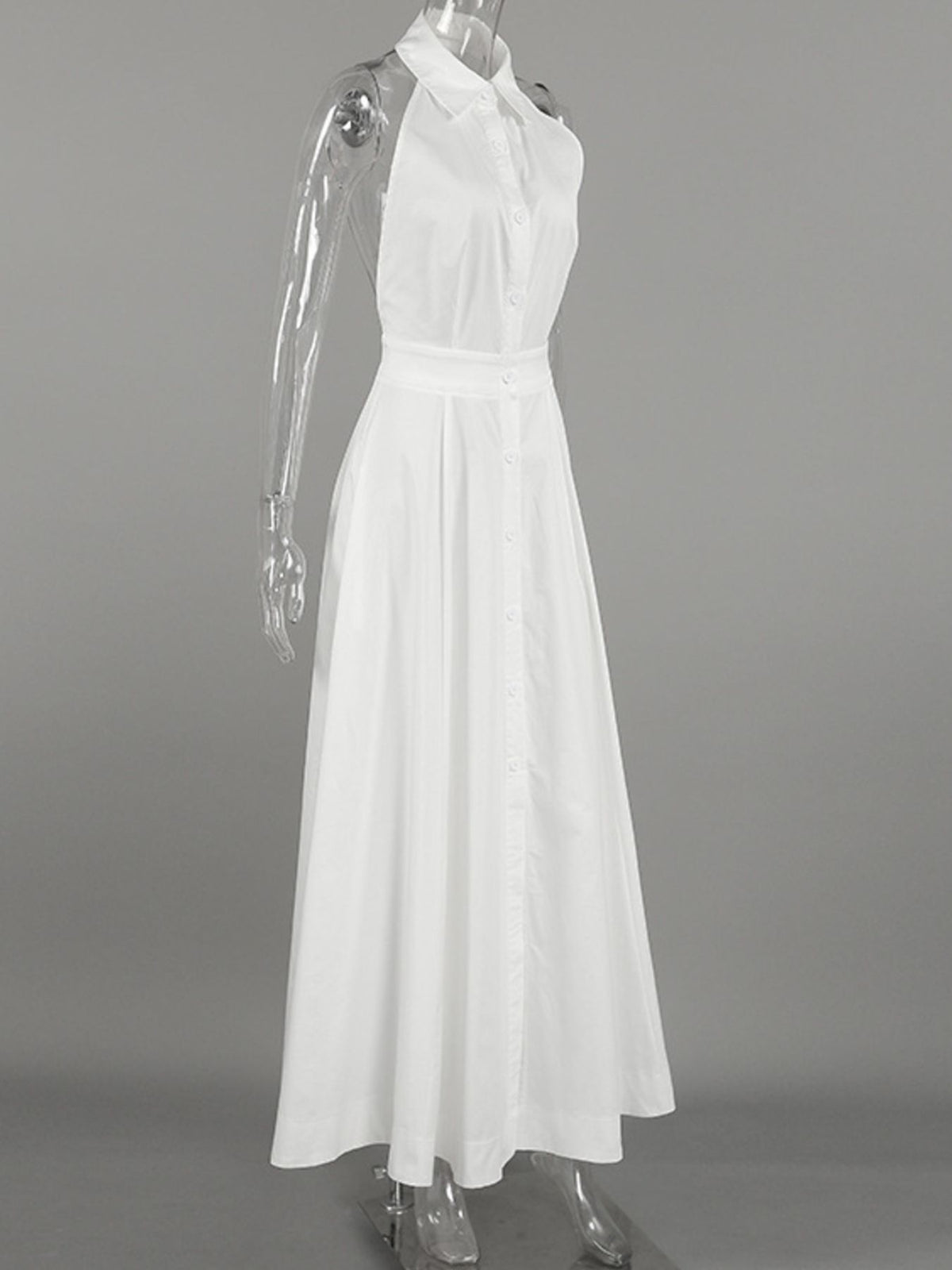 Backless Sleeveless Button Front Maxi Dress - Draped in Grace