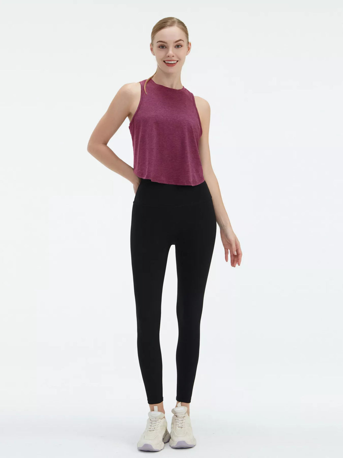 Cutout Back Round Neck Active Tank - Draped in Grace
