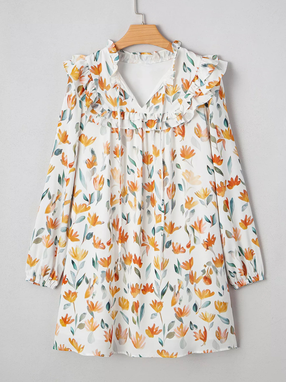 Bohemian Floral Print Ruffle Mini Dress - Draped in Grace
