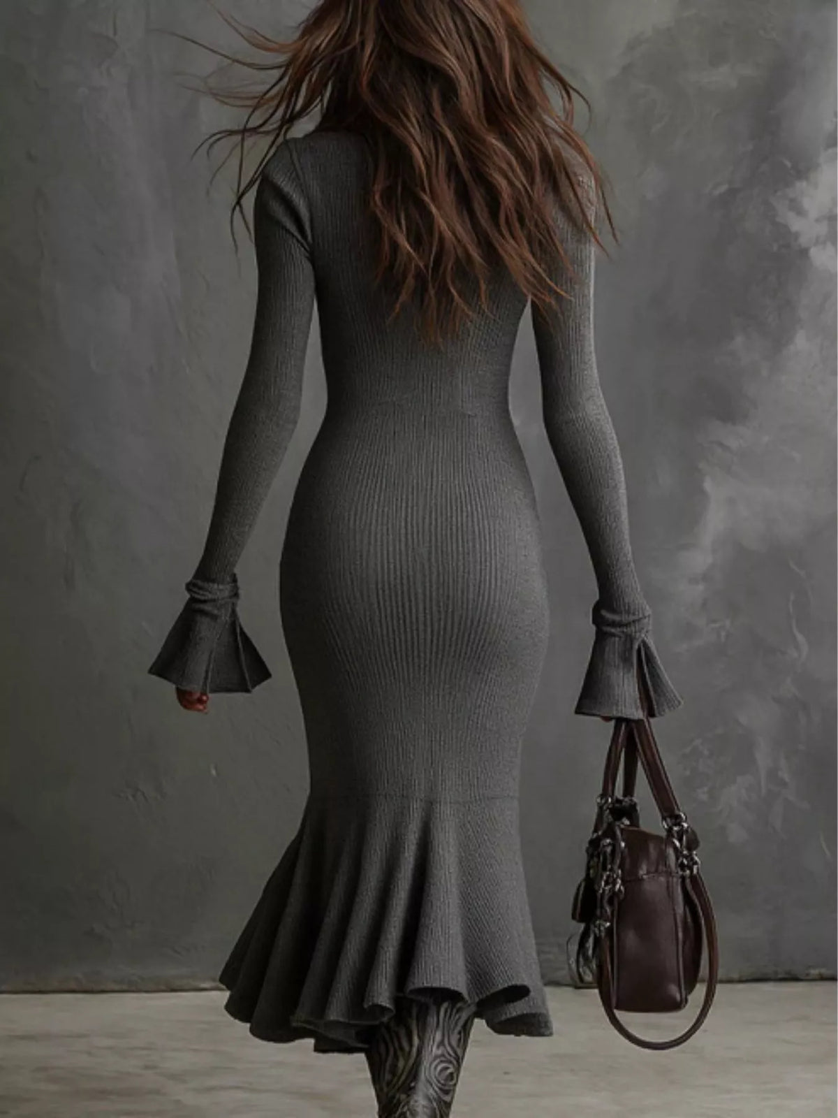 Full Size Quarter-Zip Mermaid Hem Knit Dress Plus Size - Draped in Grace