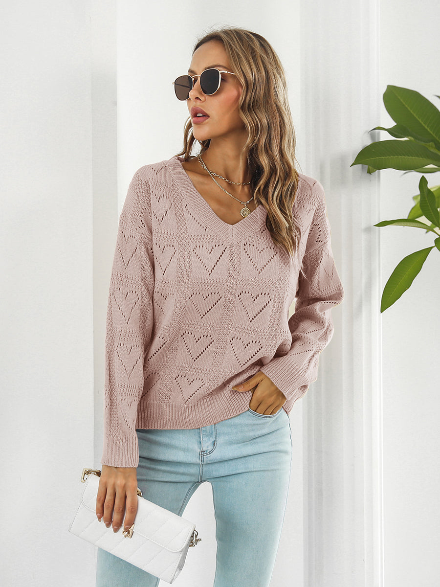Openwork V-Neck Sweater - Draped in Grace