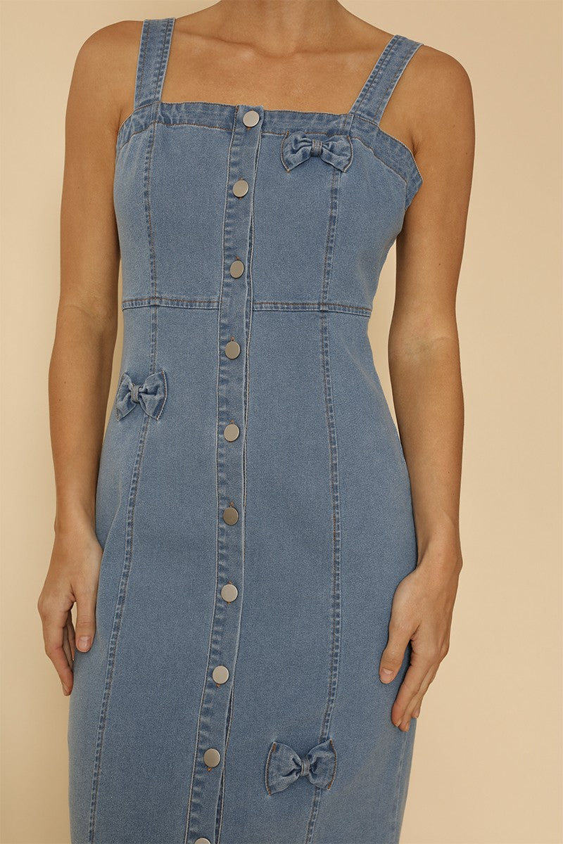 Denim Dress With Bow Detailing - Draped in Grace