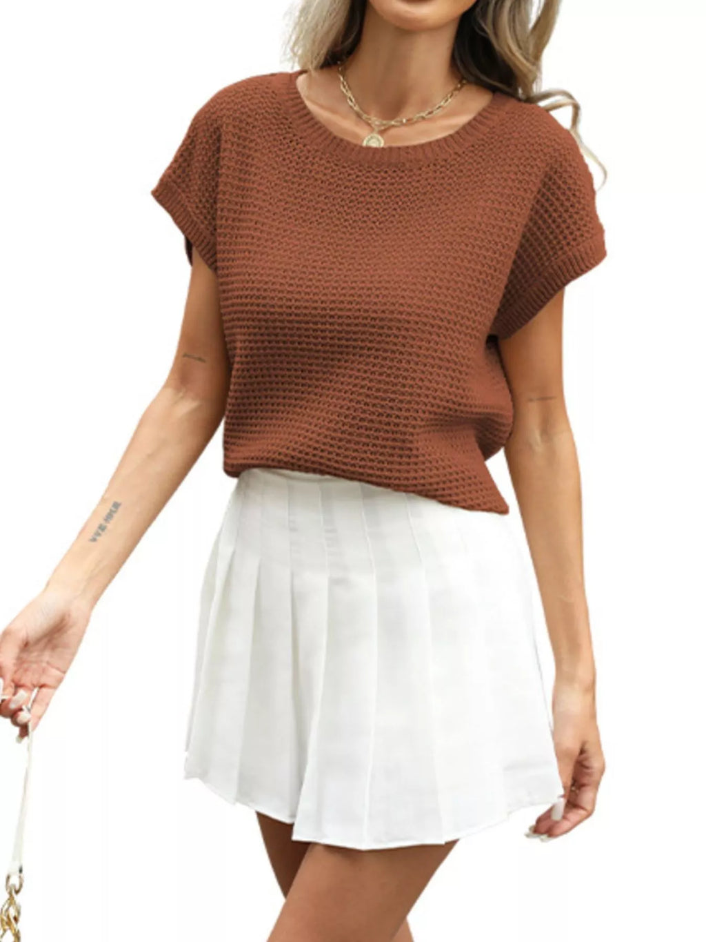 Short Sleeve Waffle Knit Top - Draped in Grace