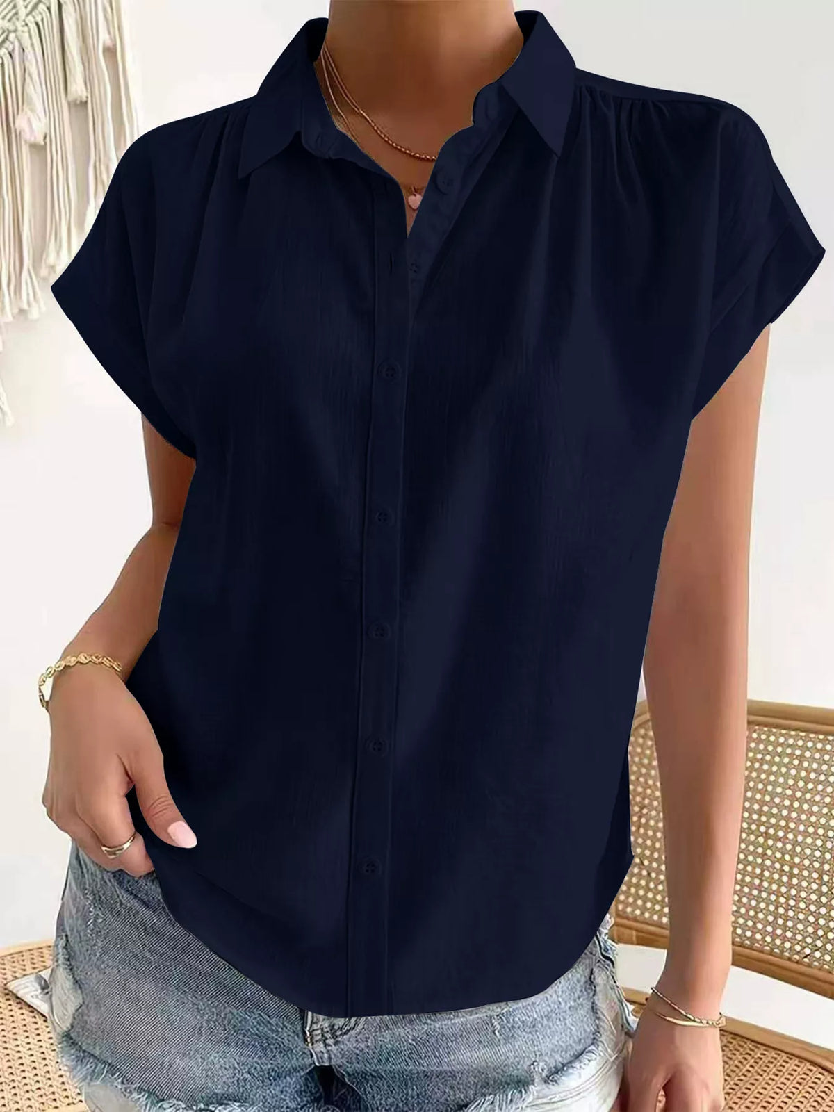 Button-Down Short Sleeve Shirt - Draped in Grace