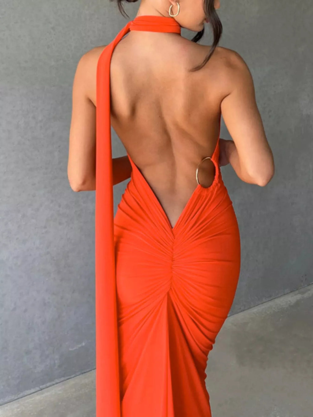 Backless One-Shoulder Ruched Bodycon Maxi Dress - Draped in Grace
