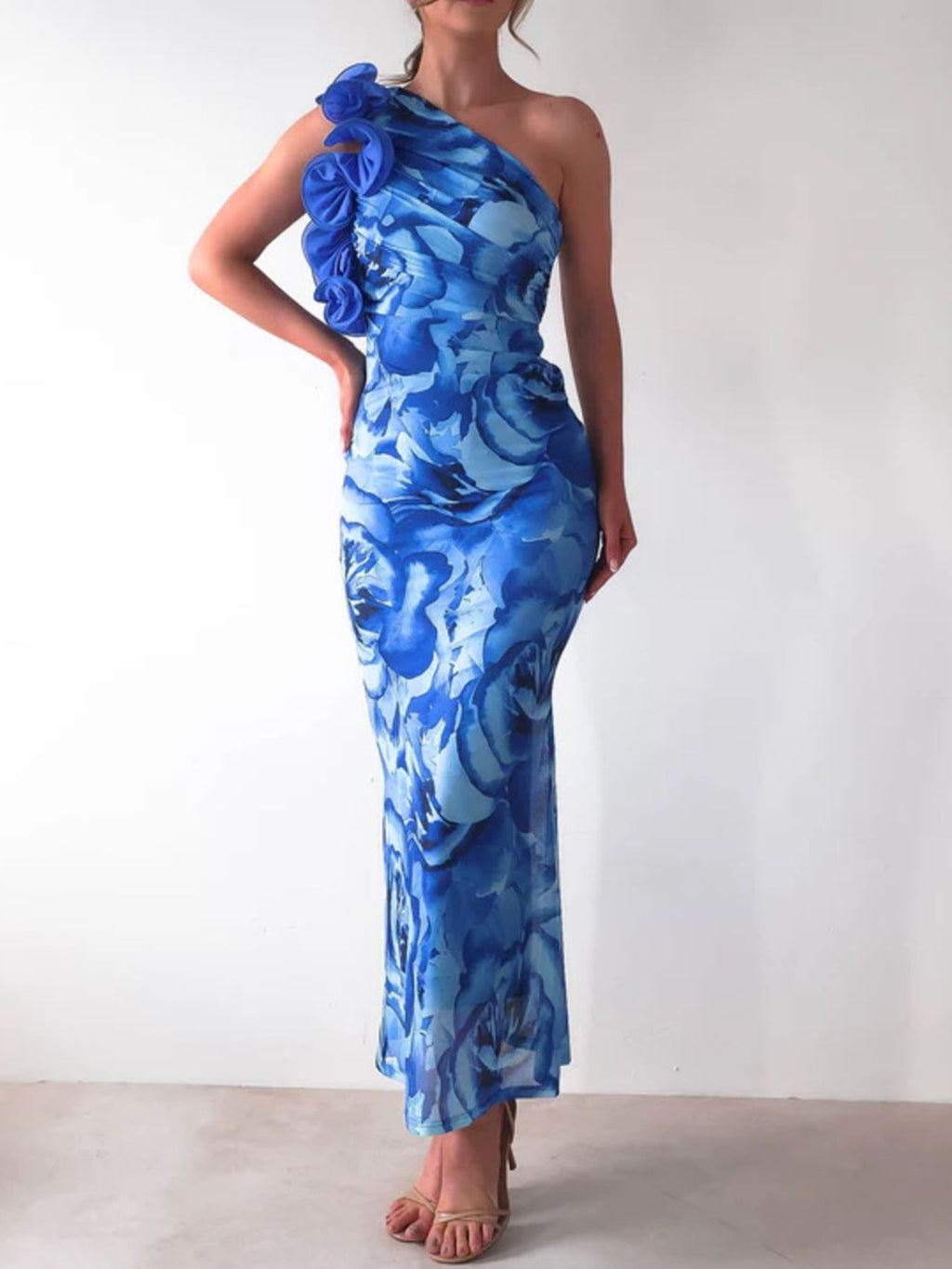 Floral Print One-Shoulder Maxi Dress - Draped in Grace