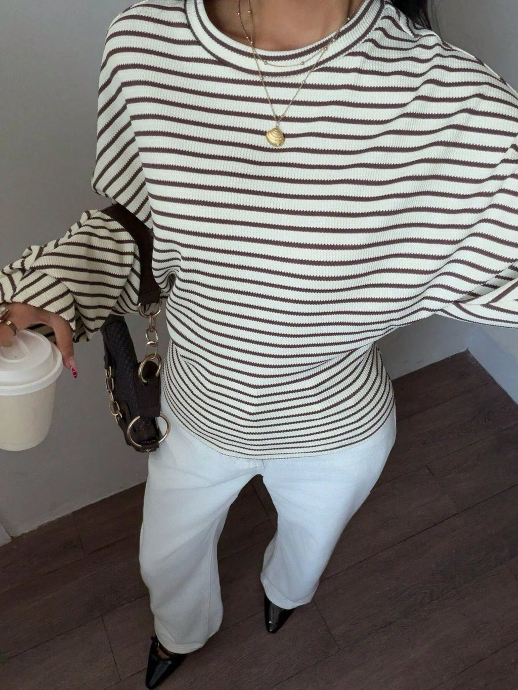 Casual Striped Batwing Sleeve T-Shirt - Draped in Grace