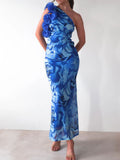 Floral Print One-Shoulder Maxi Dress - Draped in Grace