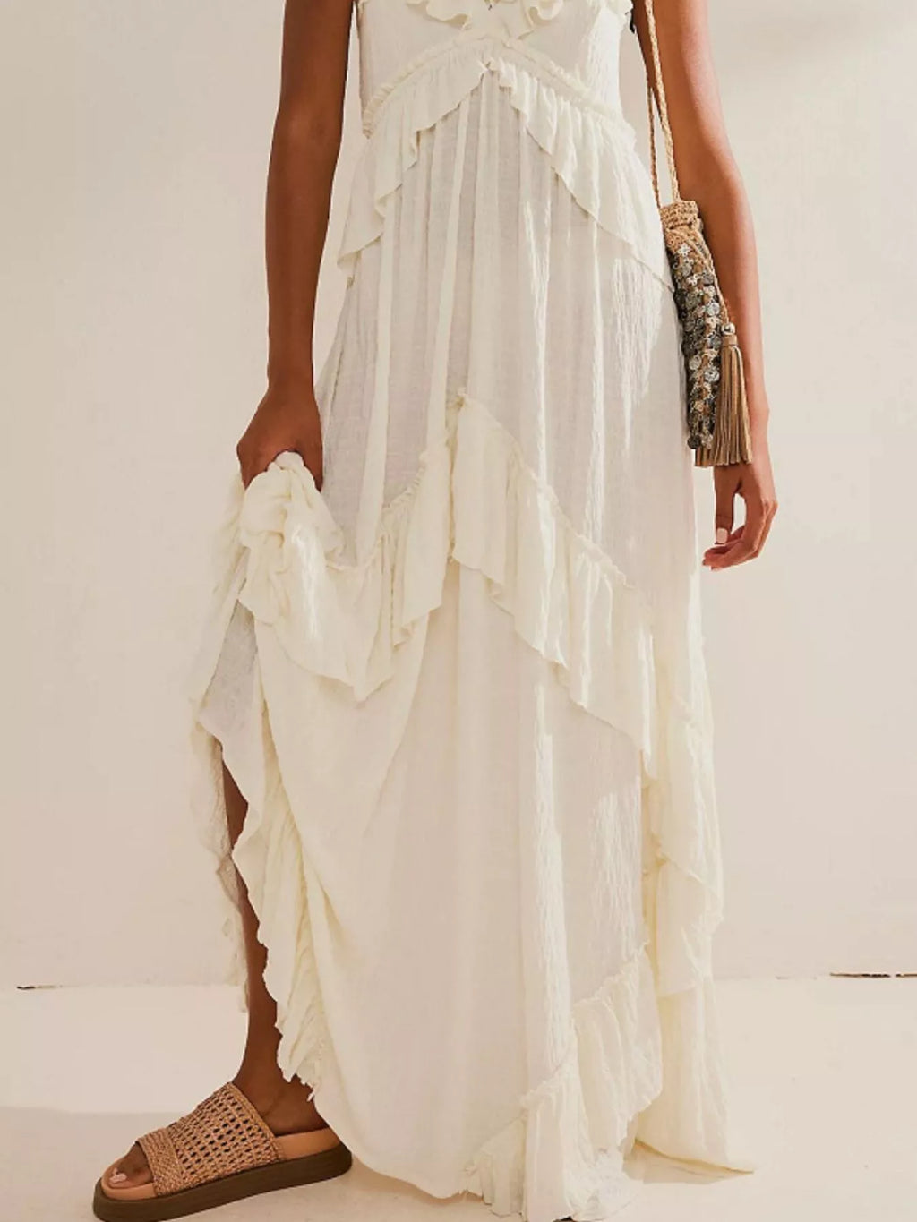 Ruffled Halter Neck Maxi Dress - Draped in Grace
