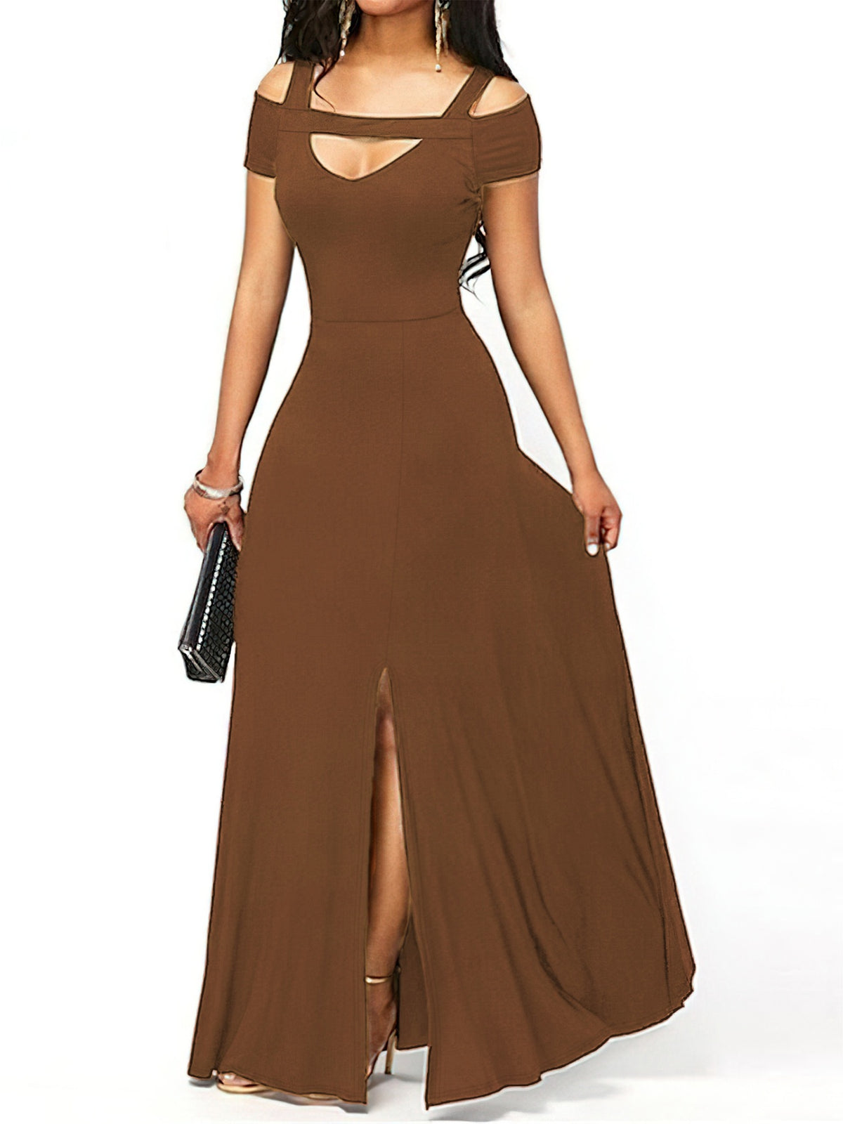 Elegant Off-Shoulder Slit Maxi Dress - Draped in Grace