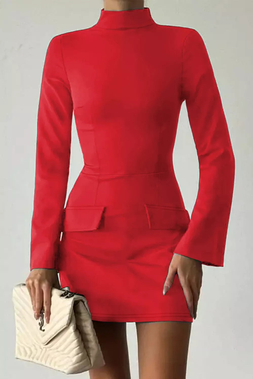 Long-Sleeve Mini Dress with Flap Pockets - Draped in Grace