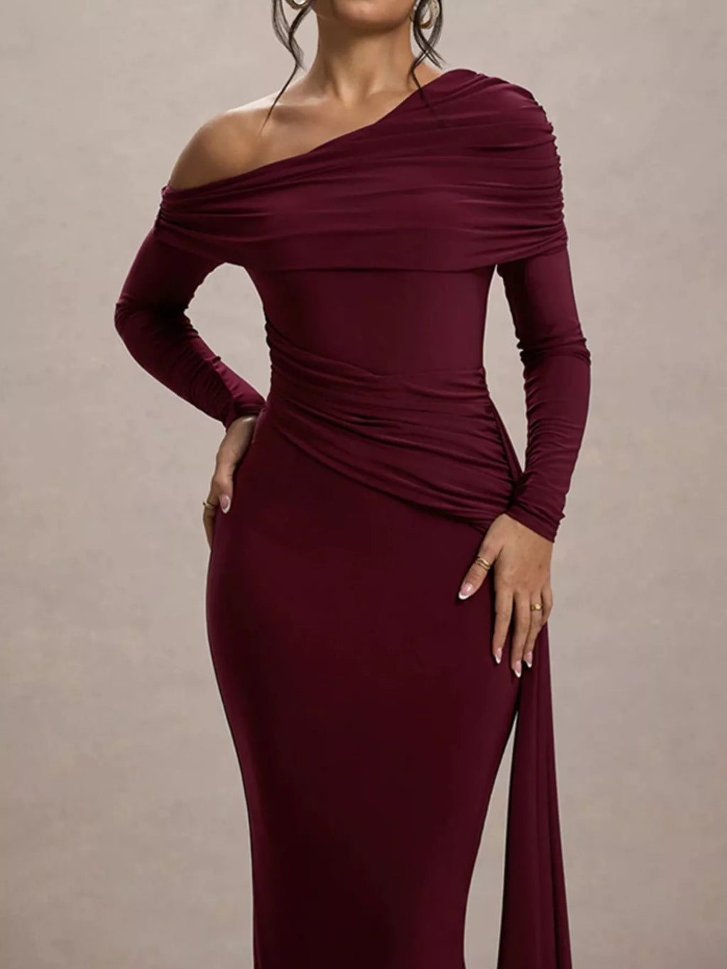 One-Shoulder Ruched Maxi Dress - Draped in Grace