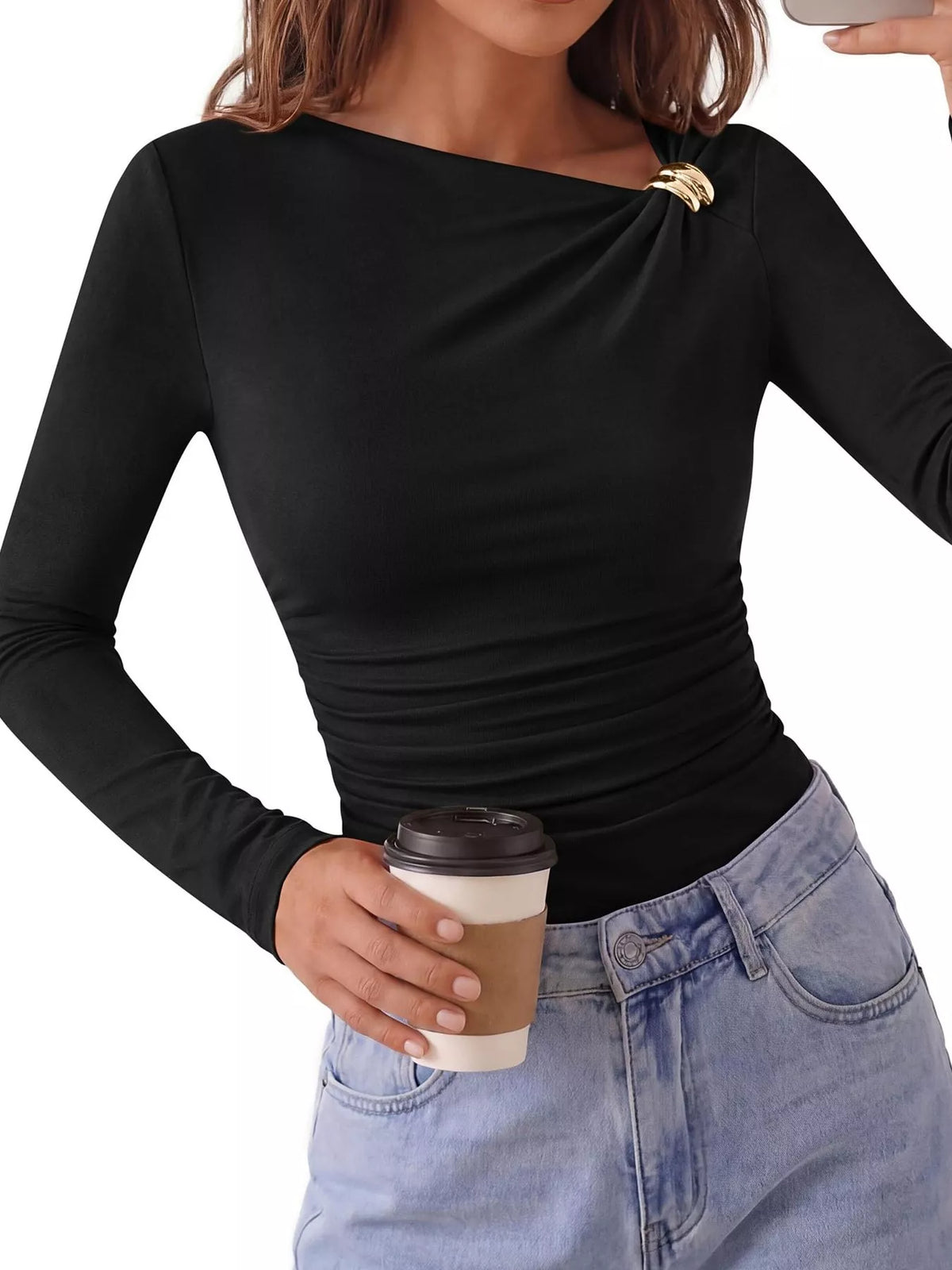Metal Detail Long Sleeve T-Shirt - Draped in Grace