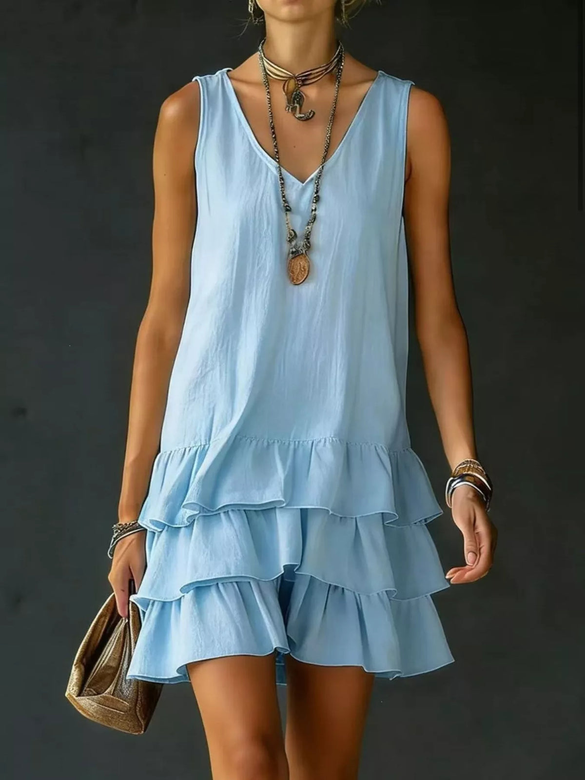 Full Size Ruffled Hem V-Neck Sleeveless Dress Plus Size - Draped in Grace