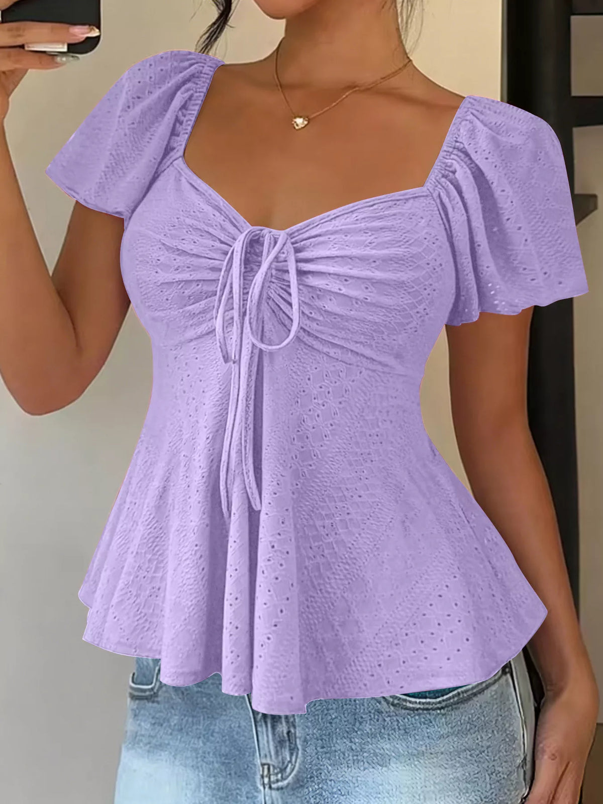 Sweetheart Neck Flutter Sleeve Top - Draped in Grace