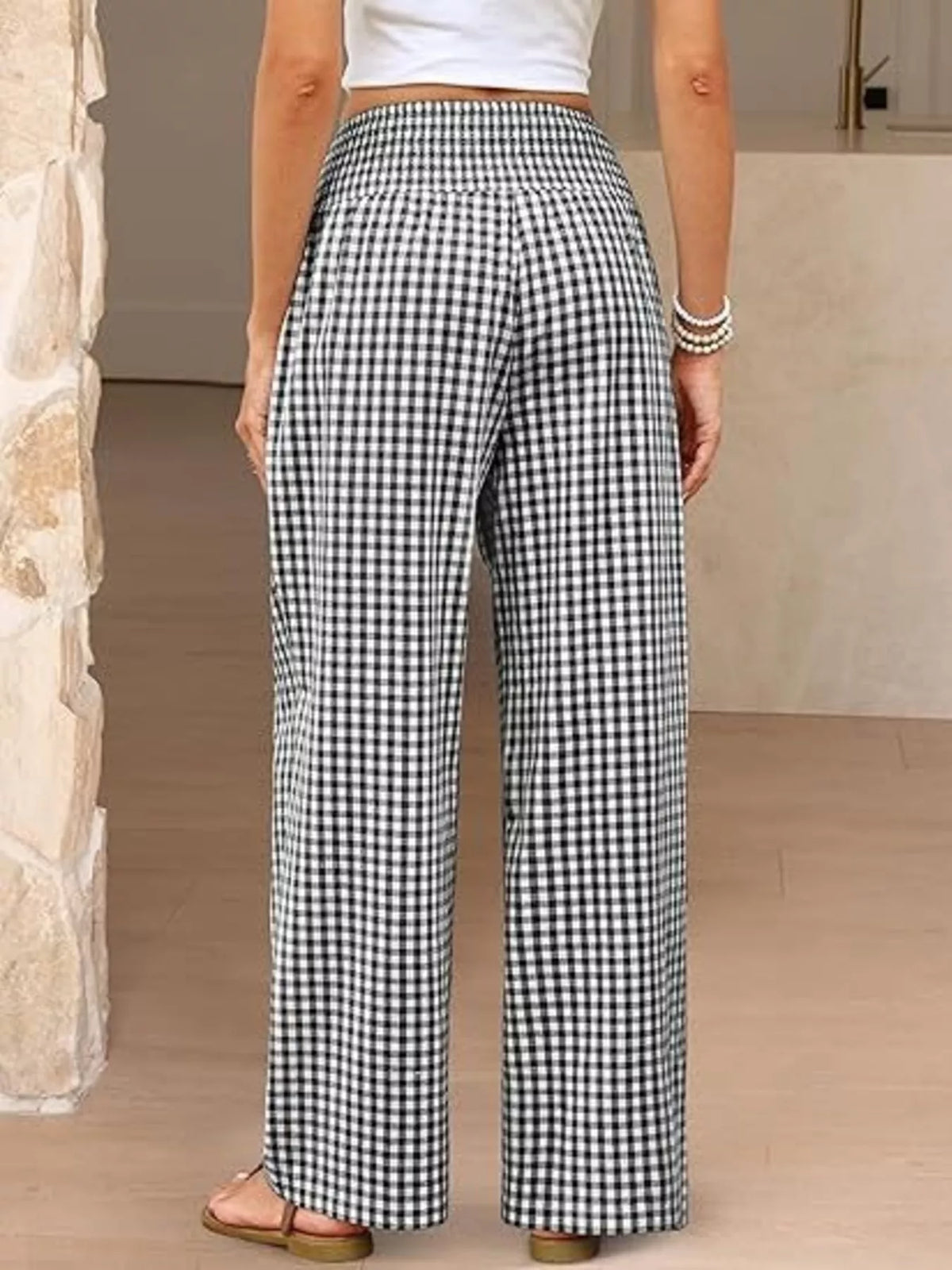 Gingham Wide-Leg Pants - Draped in Grace