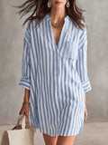 Full Size Striped 3/4 Sleeve Shirt Dress Plus Size - Draped in Grace