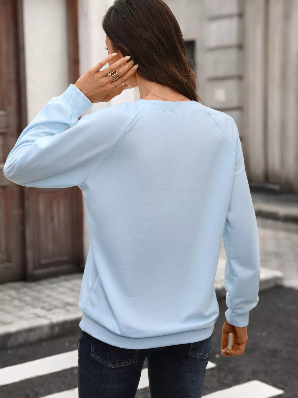 Notched Raglan Sleeve Sweatshirt - Draped in Grace