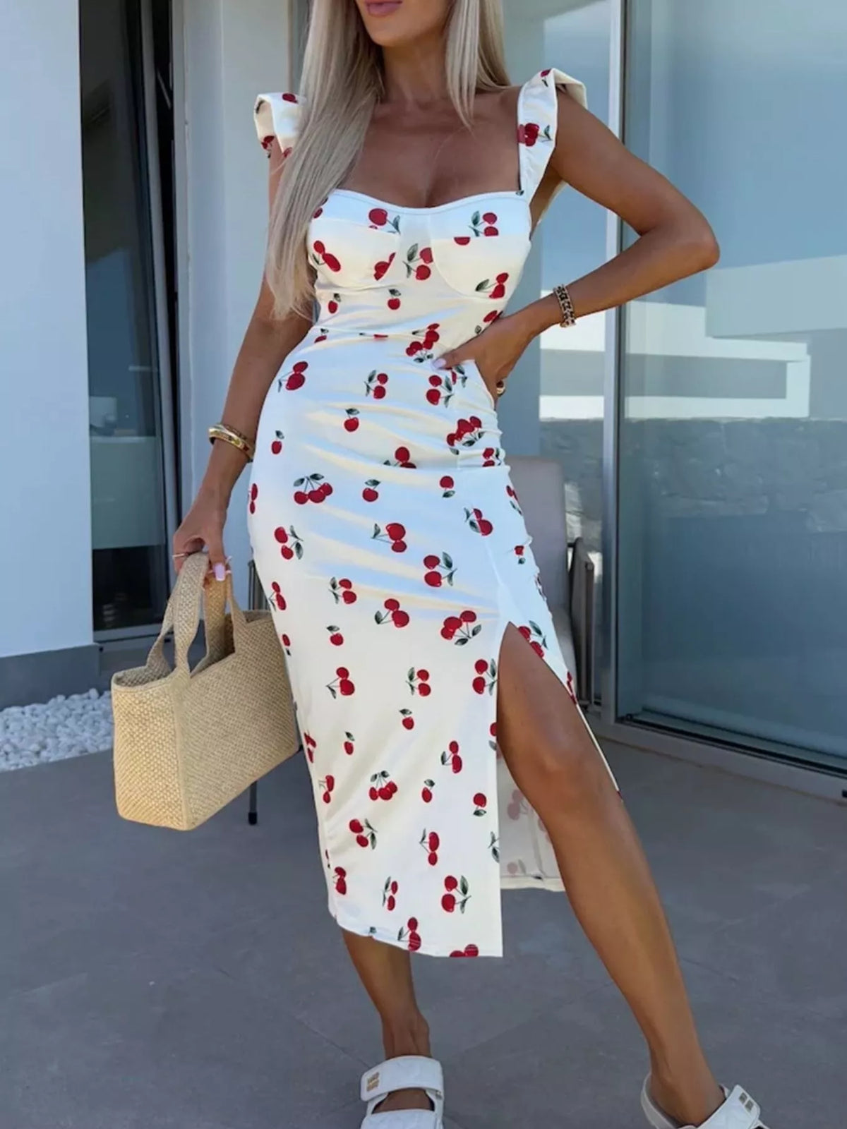 Slit Sweetheart Neck Midi Dress - Draped in Grace