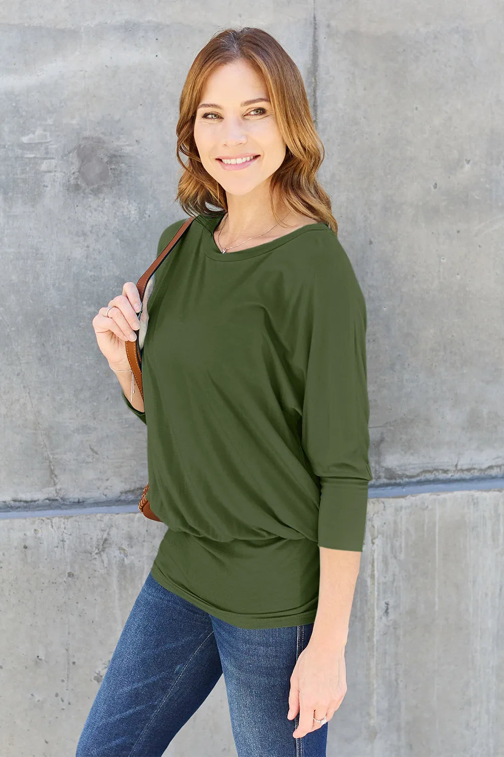 Basic Bae Full Size Round Neck Batwing Sleeve Top - Draped in Grace