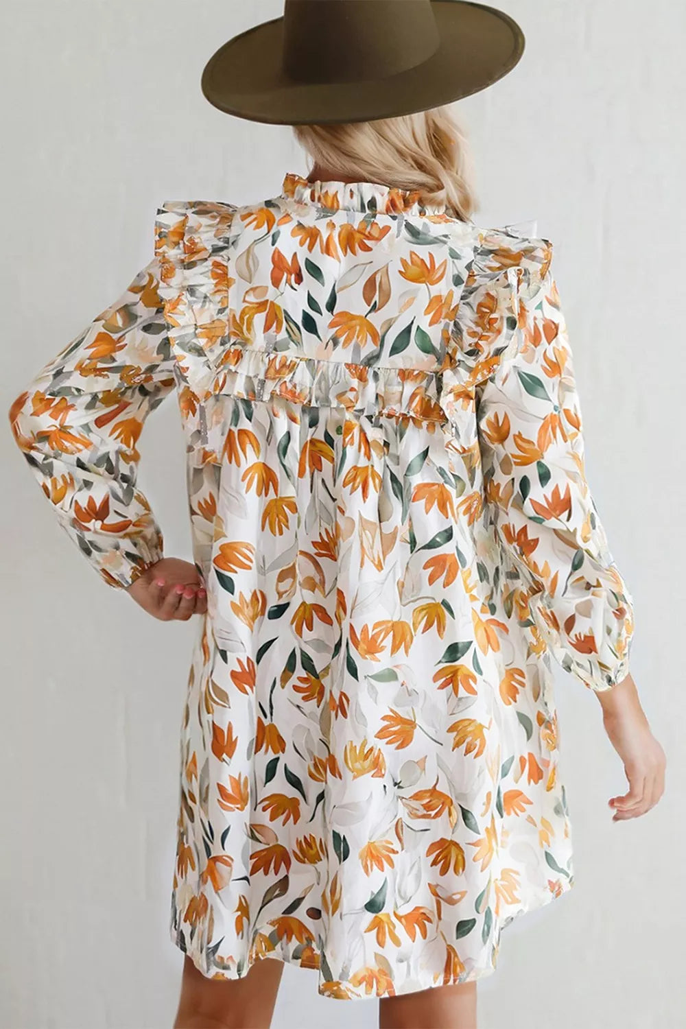 Bohemian Floral Print Ruffle Mini Dress - Draped in Grace