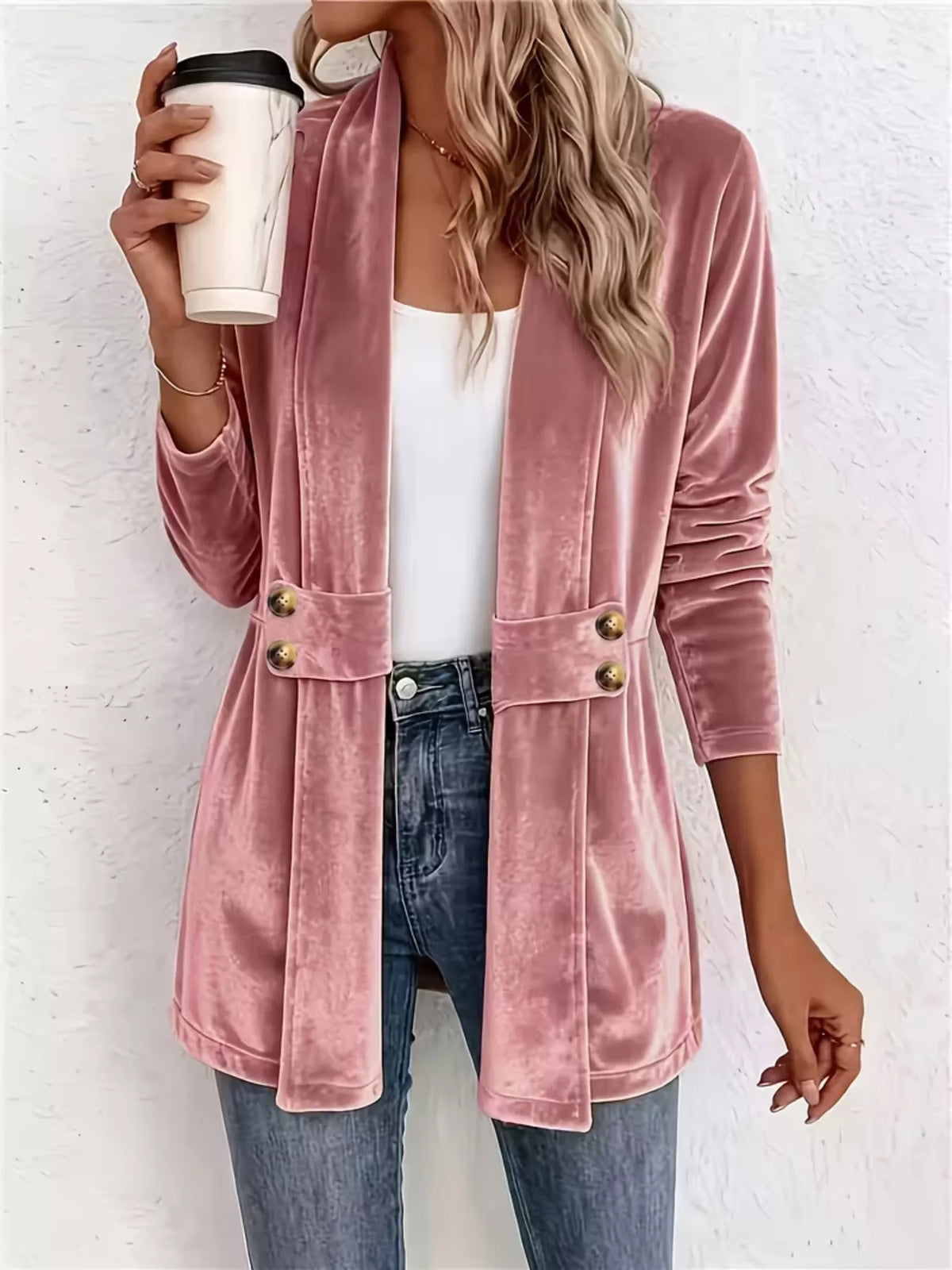 Elegant Velvet Open-Front Outerwear - Draped in Grace