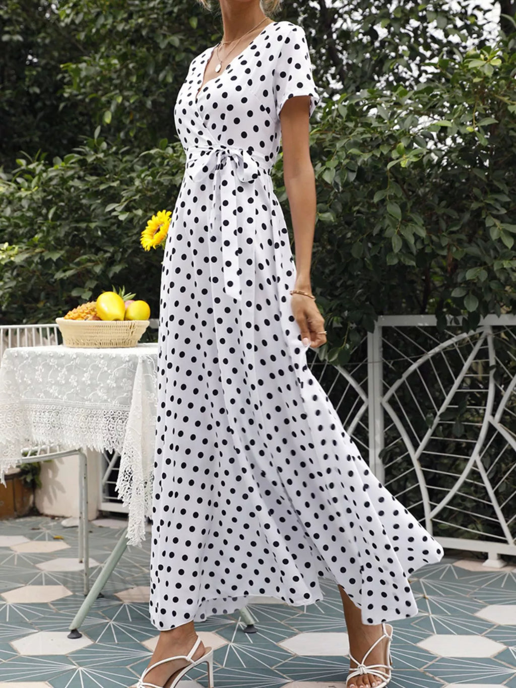 Polka Dot Wrap Maxi Dress - Draped in Grace