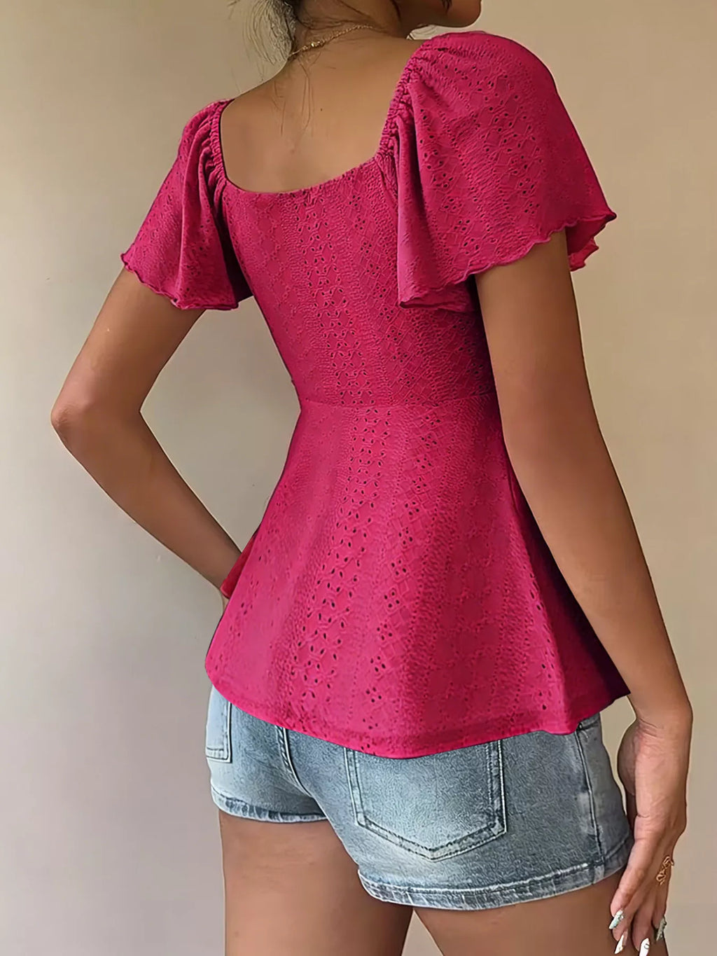 Sweetheart Neck Flutter Sleeve Top - Draped in Grace