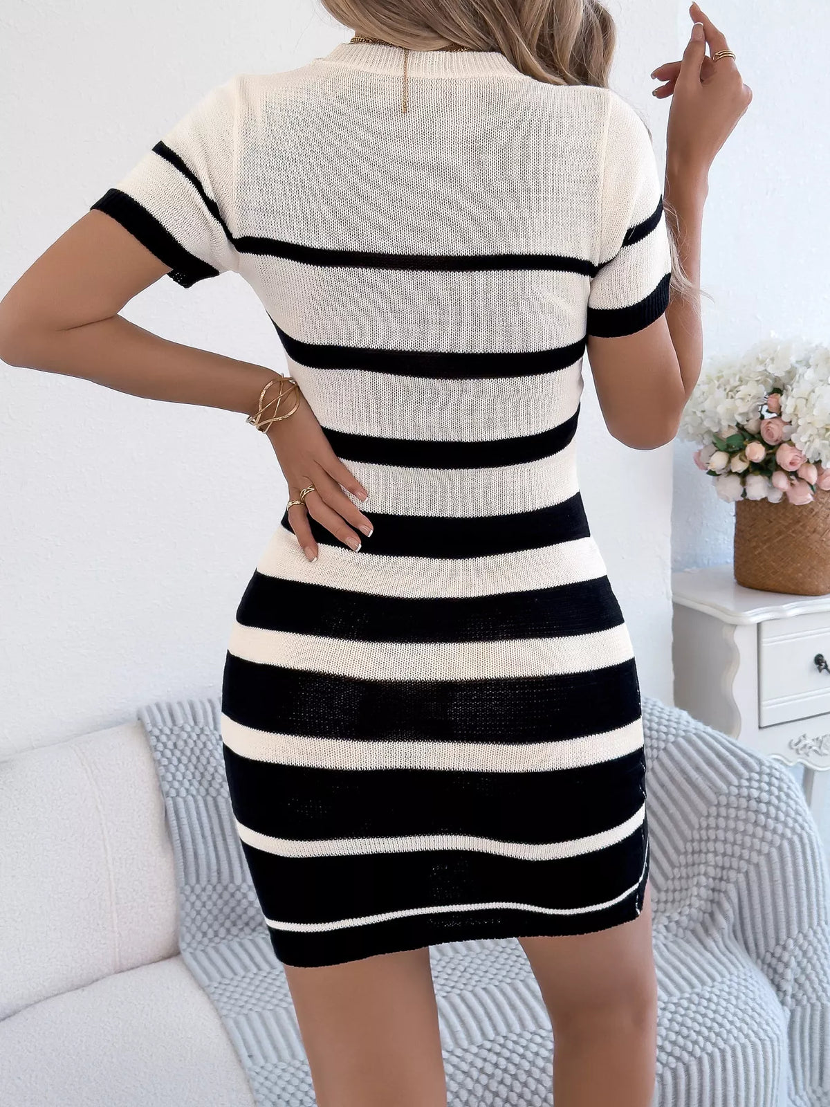 Striped Bodycon Knit Mini Dress - Draped in Grace