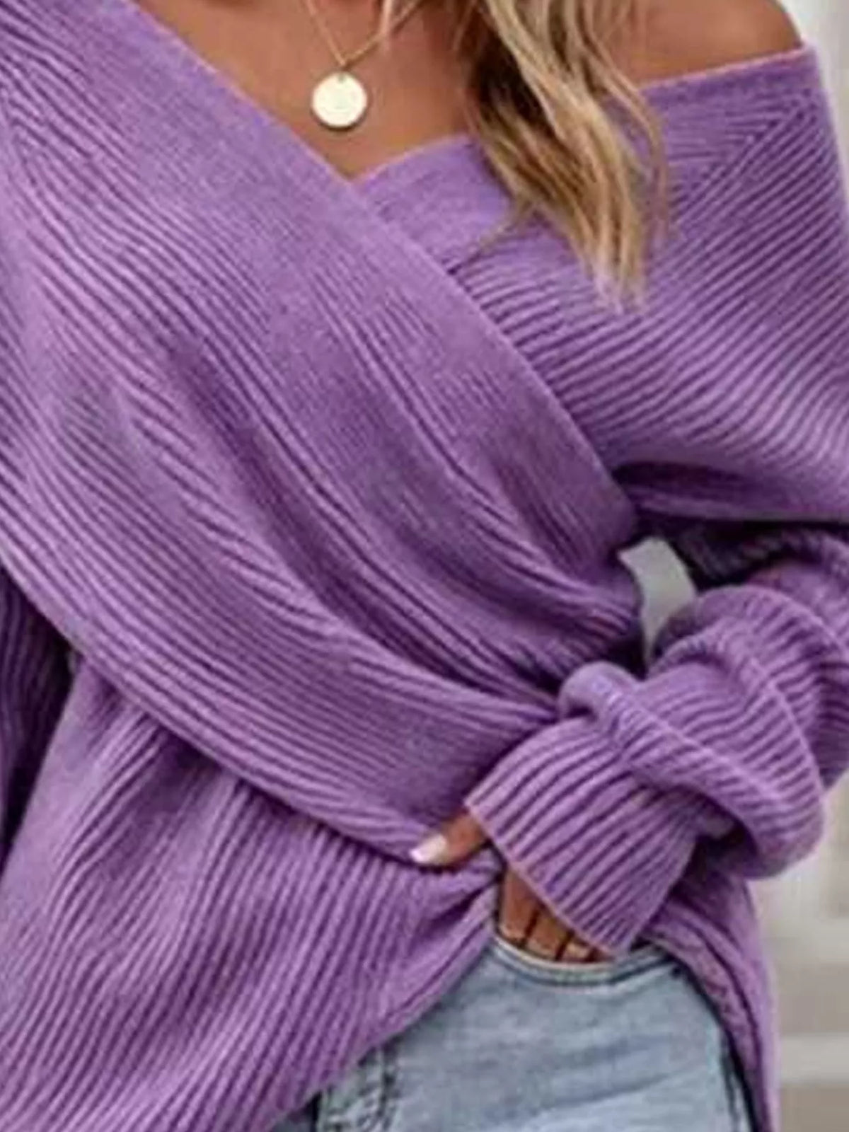 Crisscross Ribbed Knit Long Sleeve Sweater - Draped in Grace