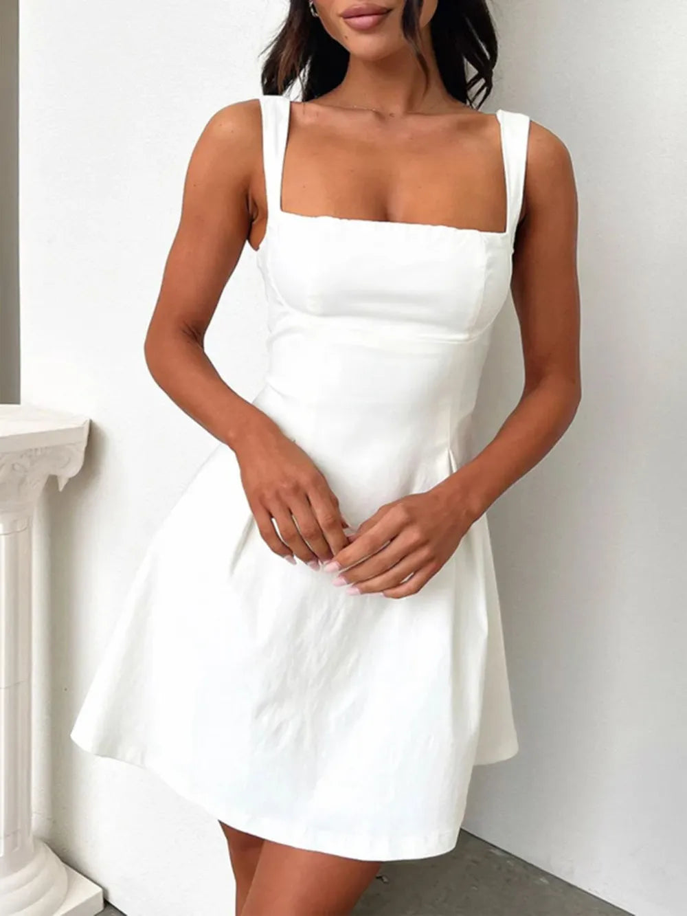 Devine Bow Back Square Neck Mini Dress - Draped in Grace