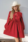 Double Take Christmas Front Tied Long Sleeve Mini Dress - Draped in Grace