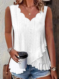V-Neck Eyelet Ruffled Tank Top - Draped in Grace