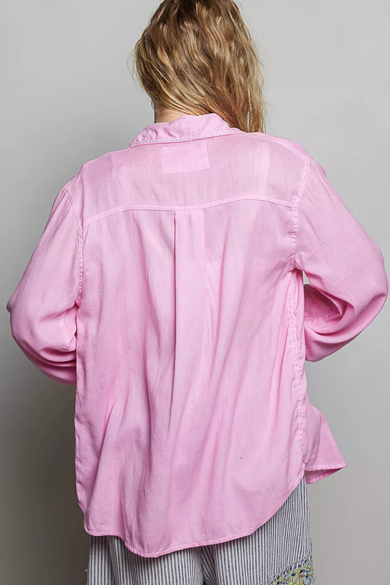 POL Washed Textured Cotton Western Button Front Shirt - Draped in Grace