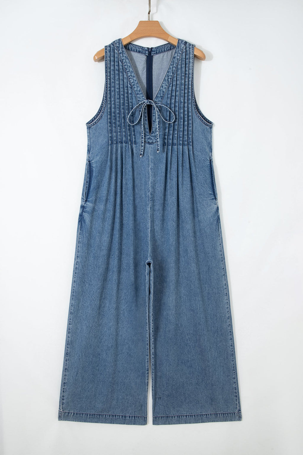 Dusk Blue Acid-Wash Denim Wide-Leg Jumpsuit