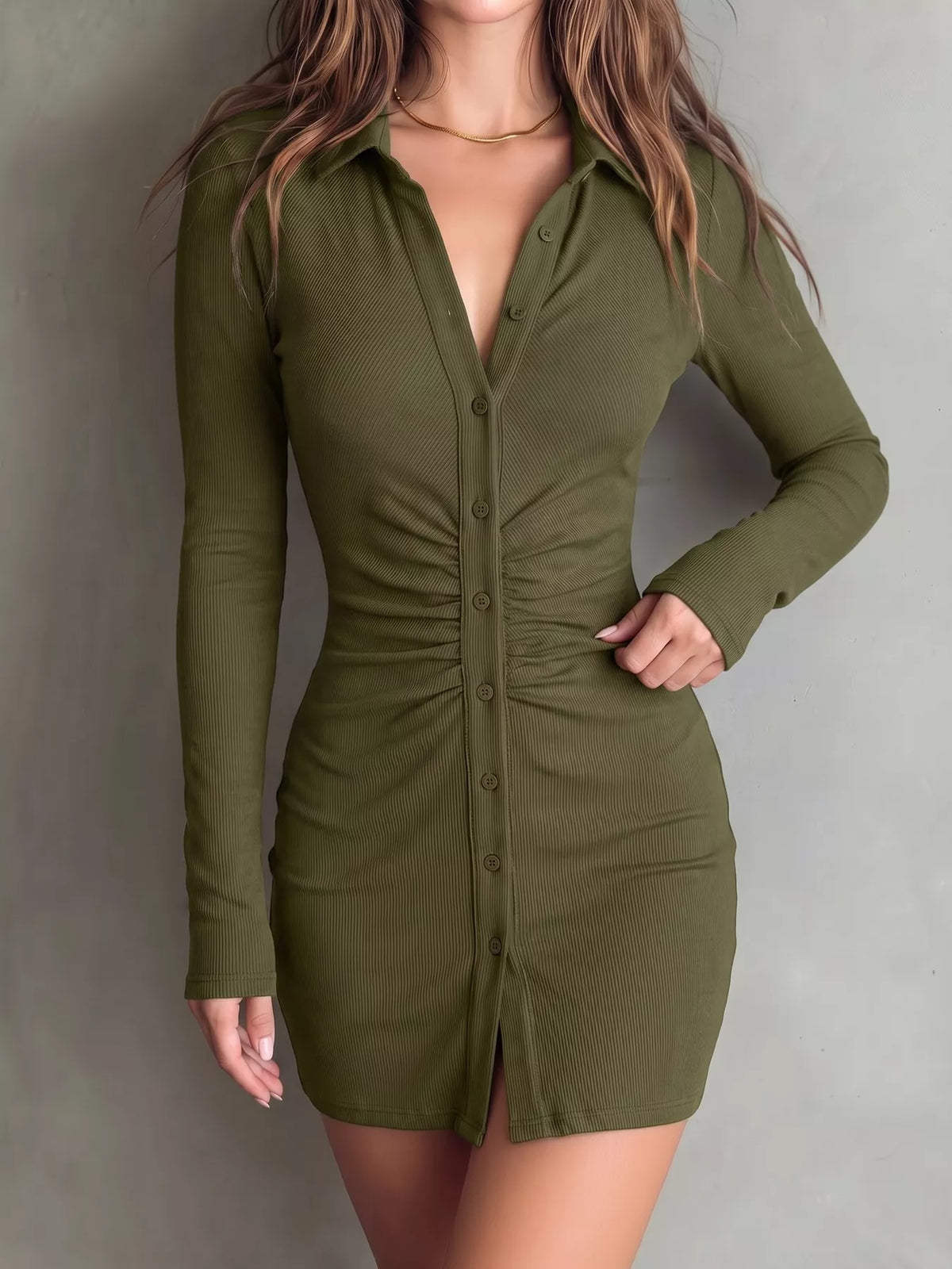 Button-Down Bodycon Mini Dress - Draped in Grace