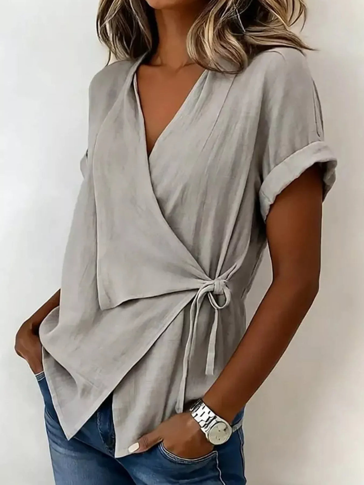 Tie-Side Detail Wrap Top - Draped in Grace