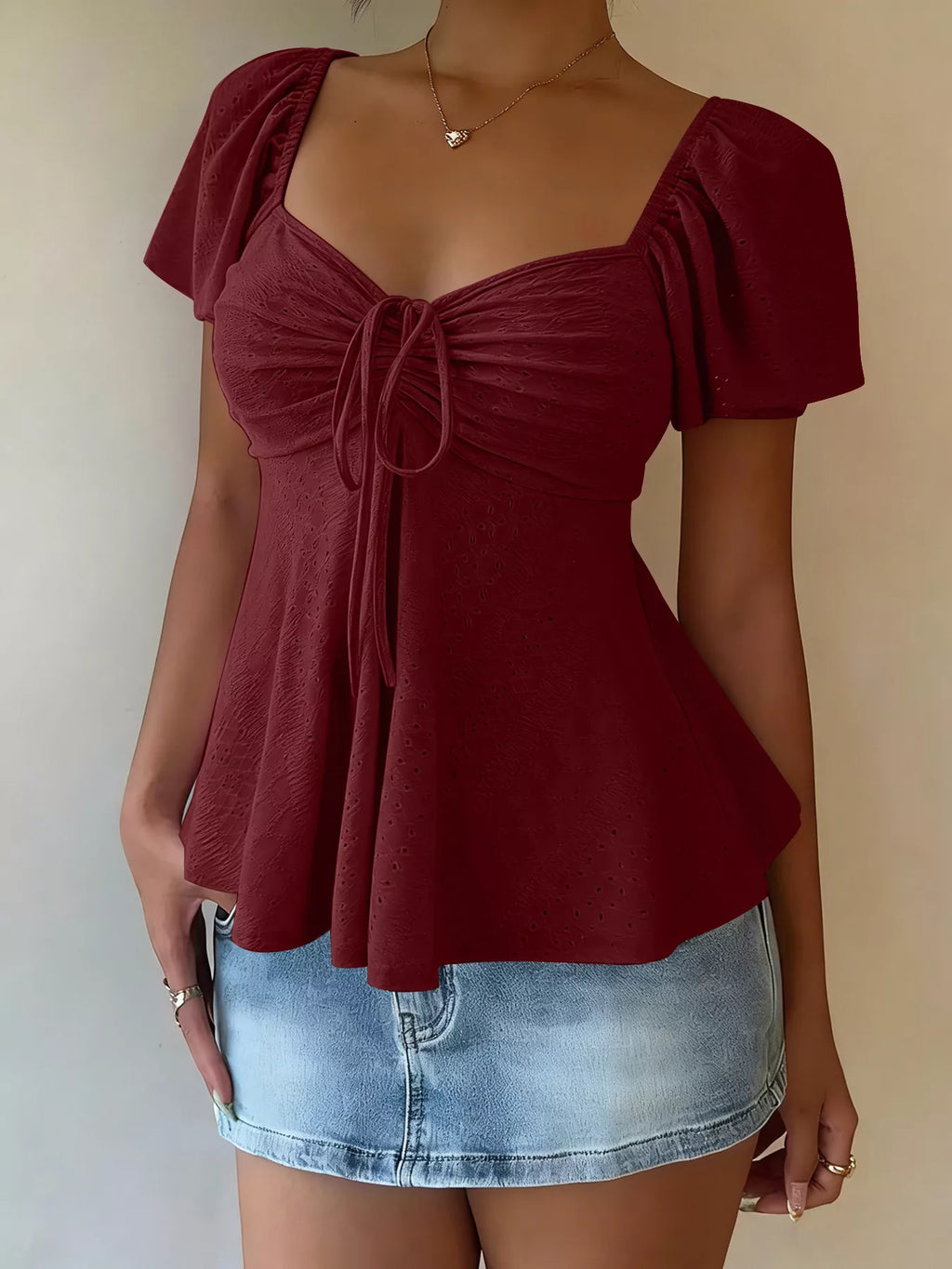 Sweetheart Neck Flutter Sleeve Top - Draped in Grace
