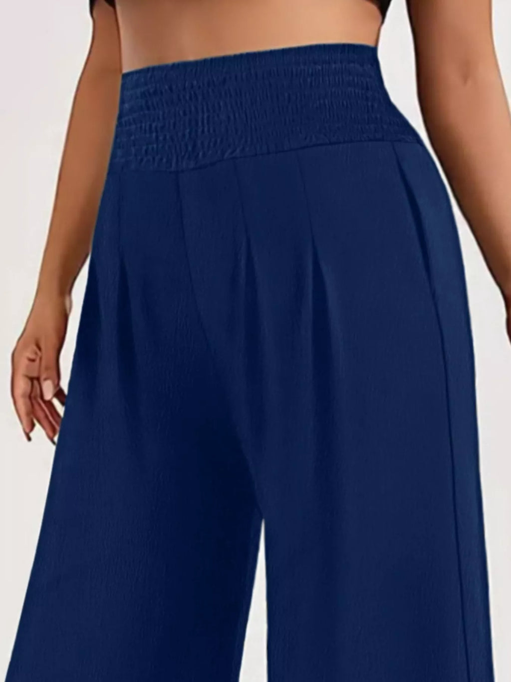 Plus Size High Waist Wide Leg Smocked Waist Pants - Draped in Grace
