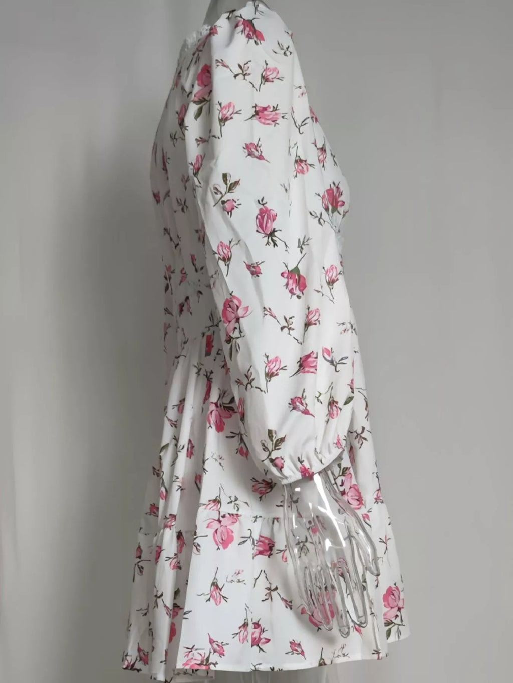 Lace Detail V-Neck Balloon Sleeve Dress - Draped in Grace