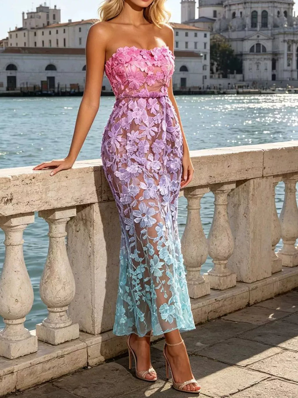 Floral Embroidered Tube Maxi Dress - Draped in Grace