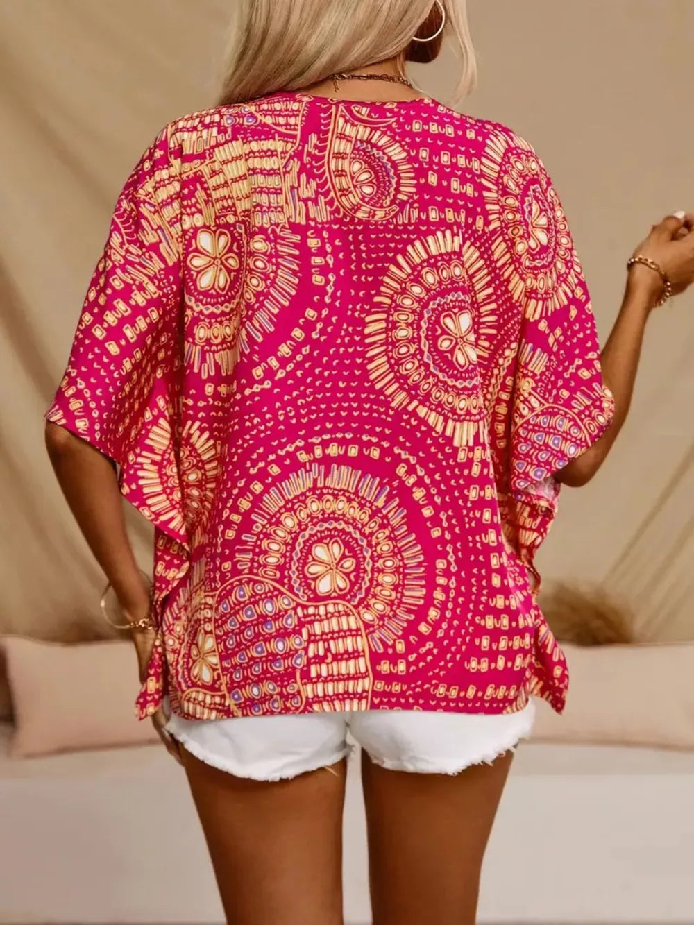 Printed V-Neck Half Sleeve Top - Draped in Grace