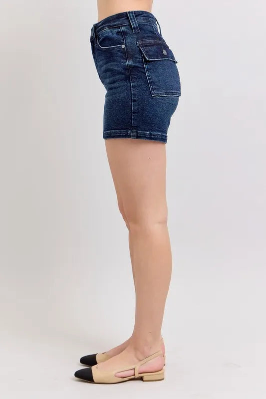 Judy Blue Full Size High Waist Back Flap Pocket Denim Shorts Plus Size - Draped in Grace