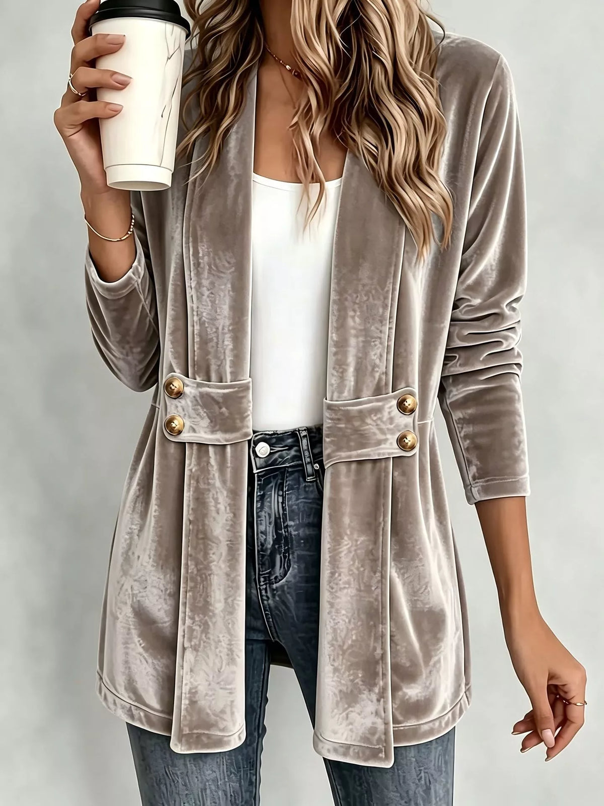 Elegant Velvet Open-Front Outerwear - Draped in Grace