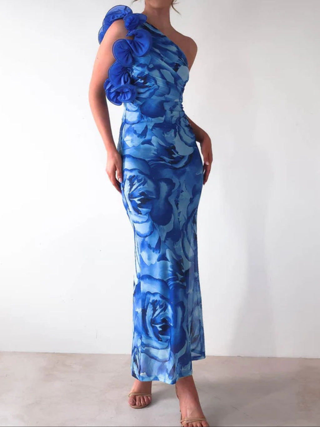 Floral Print One-Shoulder Maxi Dress - Draped in Grace
